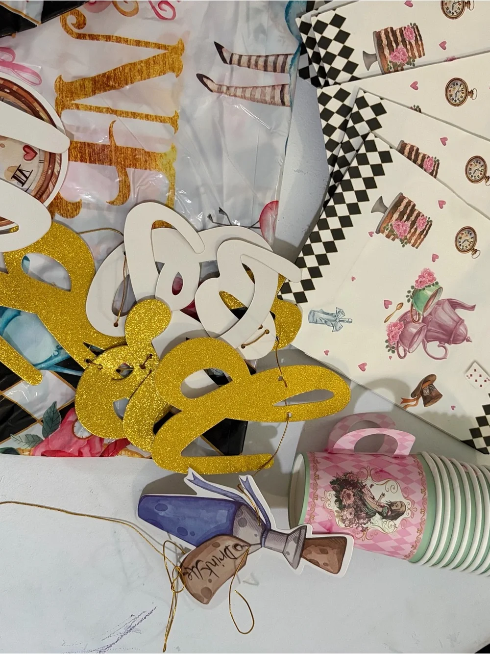 Pink & Gold Alice In ONEderland Birthday Tea Party Supplies